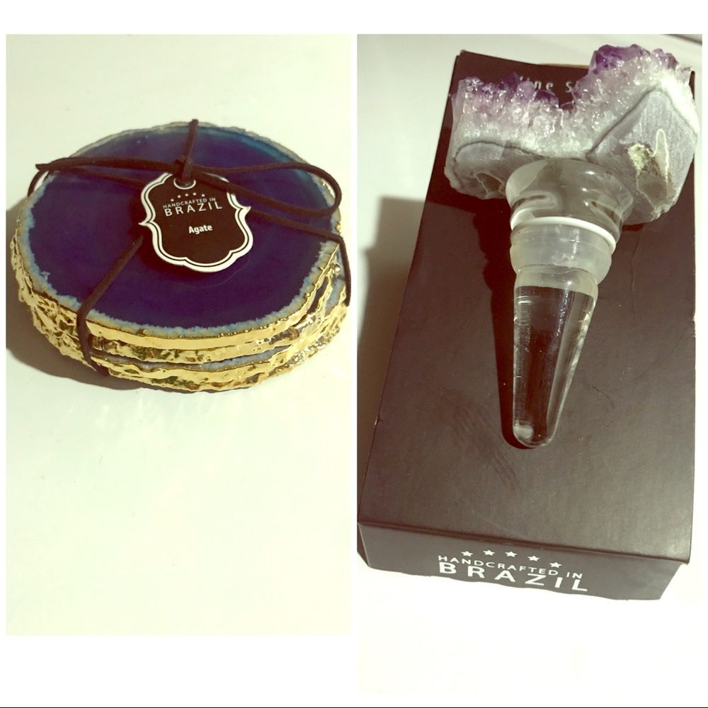 Brazilian agate coasters&wine cork Precious stones